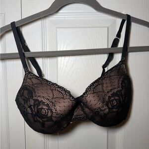 Silent Assembly Underwire Padded Elegant Black Lace Bra 34C